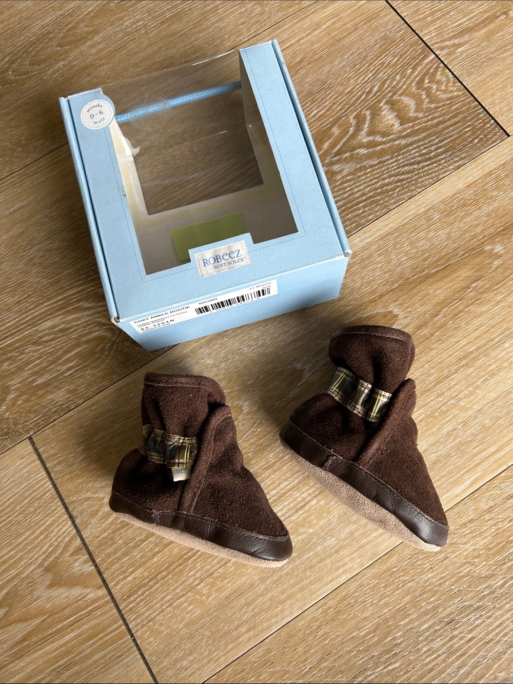 Robeez Brown Leather Faux Fur Lined Soft-Soled Baby Shoes 0-6 Months